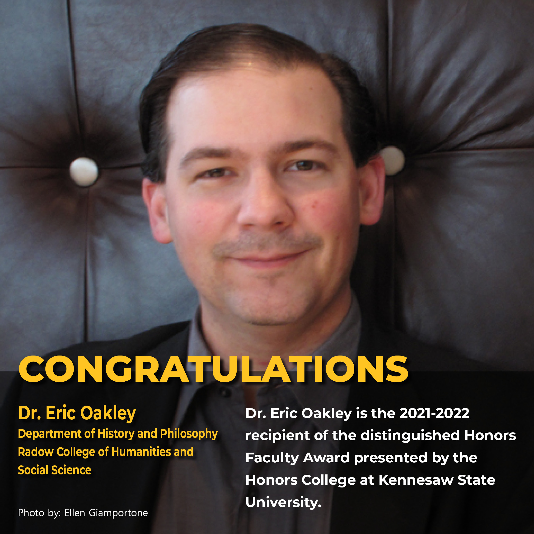 Dr. Eric Oakley Recognized with Distinguished Honors Faculty Award - Norman  J. Radow College of Humanities and Social Sciences