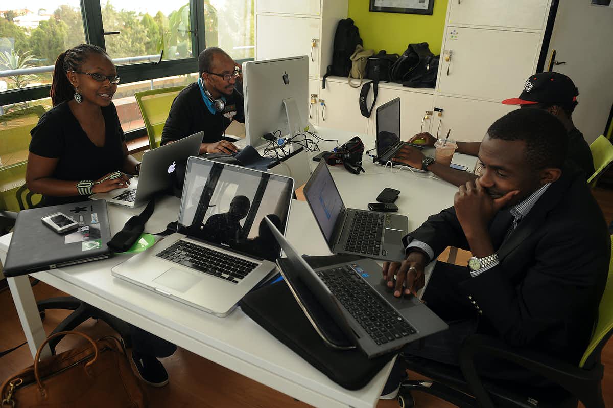 Leaders of Ushahidi in their offices in 2013 in Nairobi, Kenya. Simon Maina/AFP via Getty Images