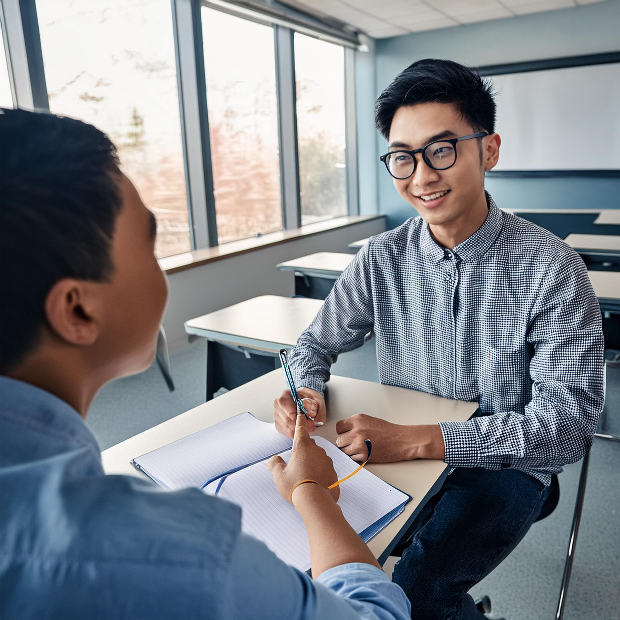 Employee and supervisor sitting down during evaluation