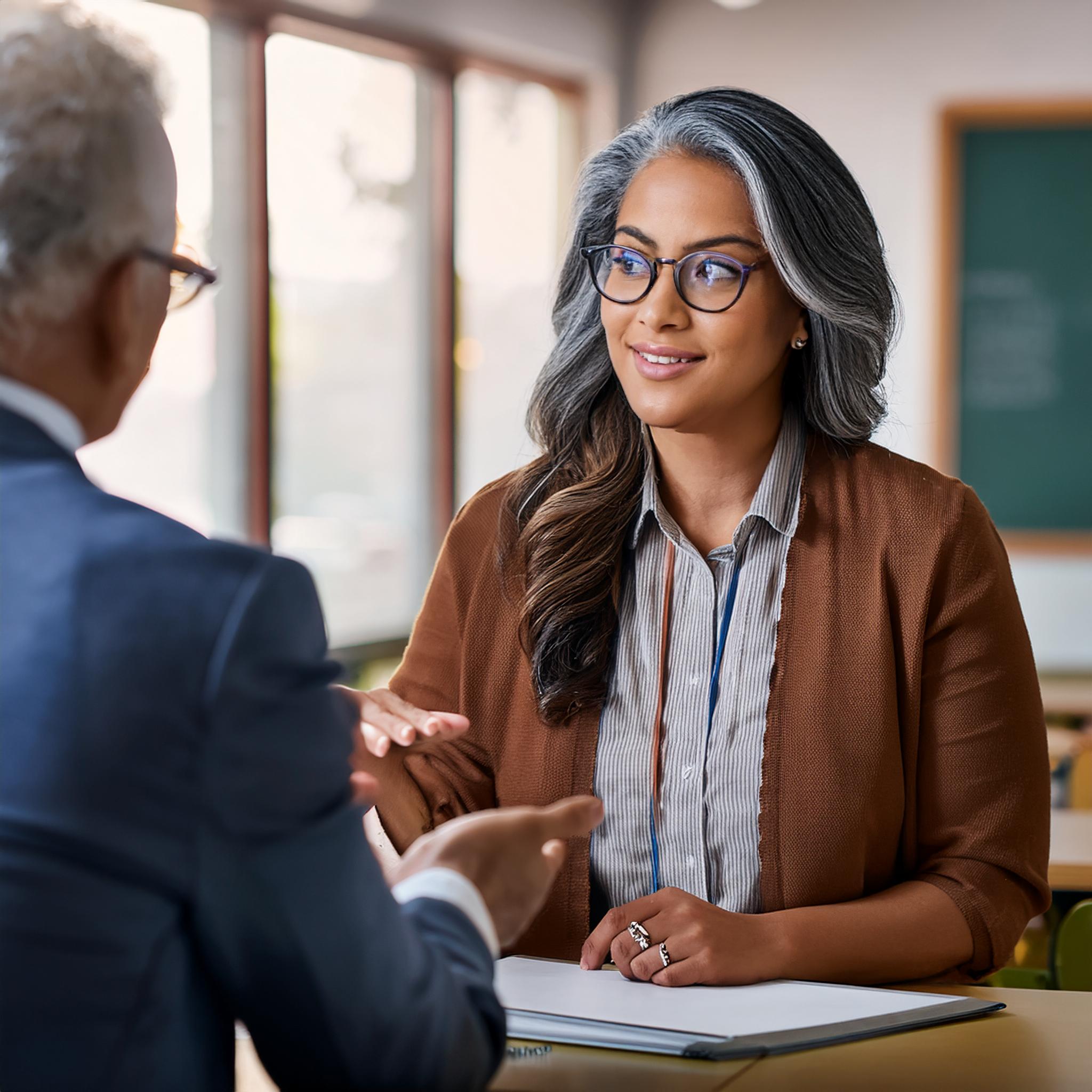 Employee and supervisor sitting down during evaluation