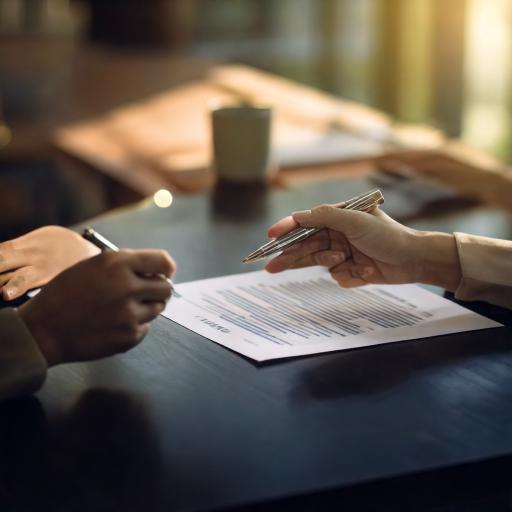 Two hands over a desk signing papers